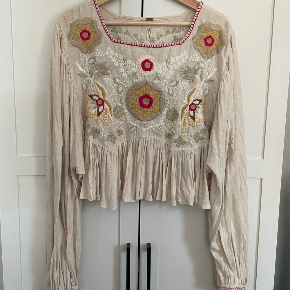 Free People...Embroidered Cream Women's Top